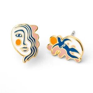 NWT Yellow Owl Workshop Matisse Earrings Art to Wear Art Teacher Cloisonné Gold
